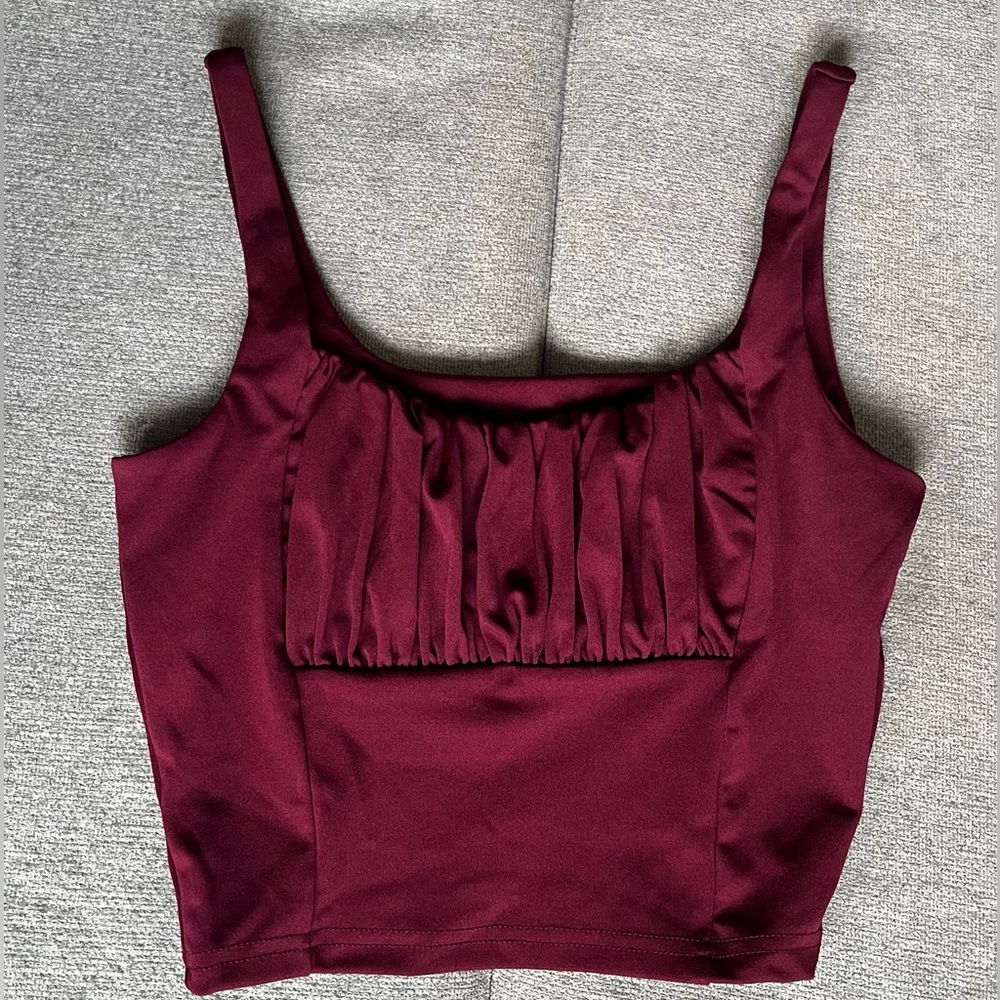 Tank crop top with mock corset in front. Built in bra